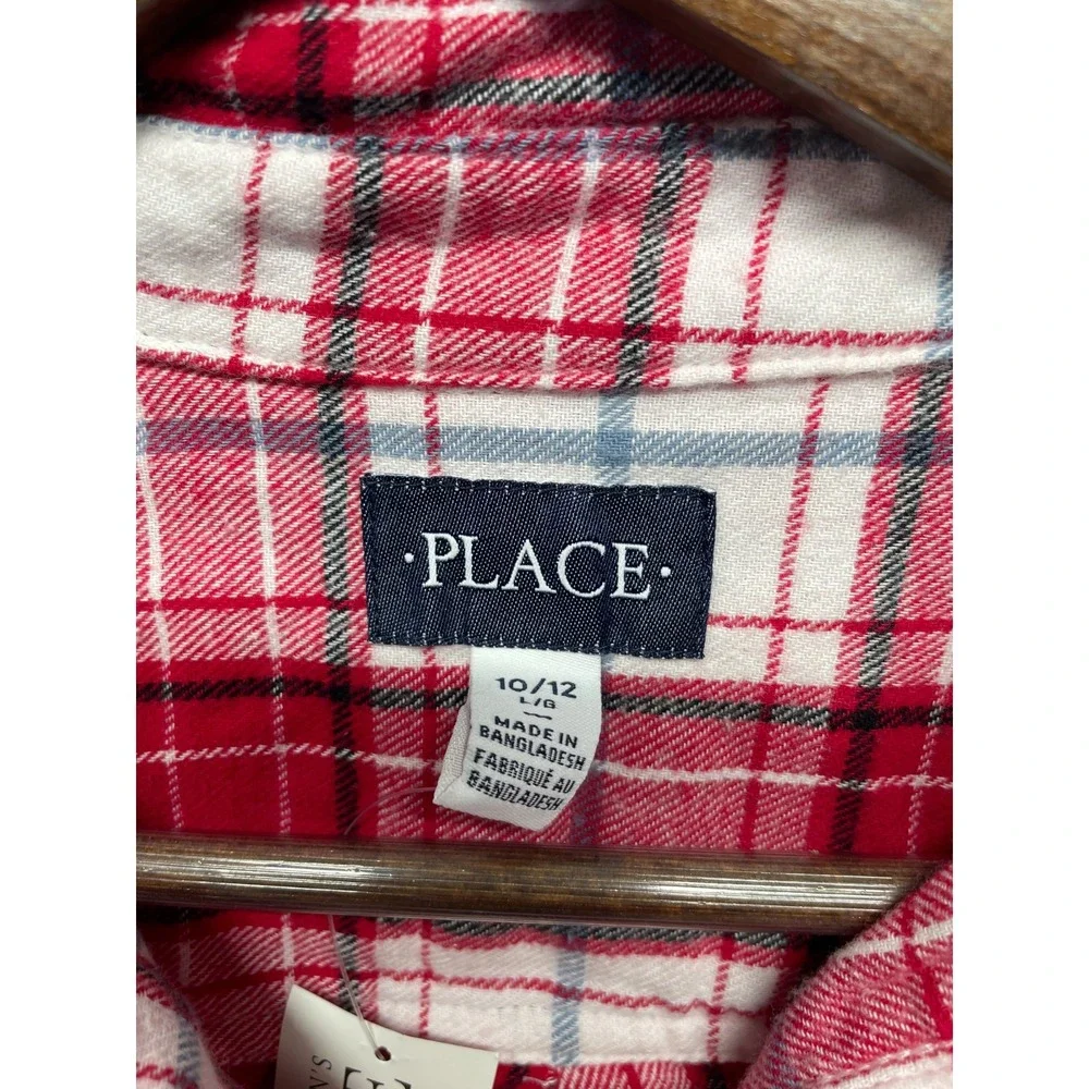 The Children's Place Flannel Shirt Boys Large (10/12) Red Multi Plaid Button Up